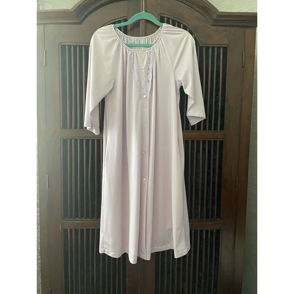 Vintage Shadow line Lilac Robe Side Pockets And Nightgown two-piece set S/M